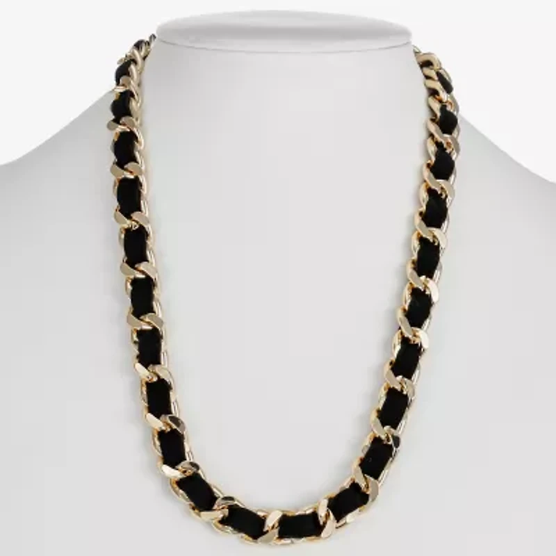 Monet Jewelry Gold Tone & Black Threaded Velvet Womens 17 Inch Link Chain Necklace