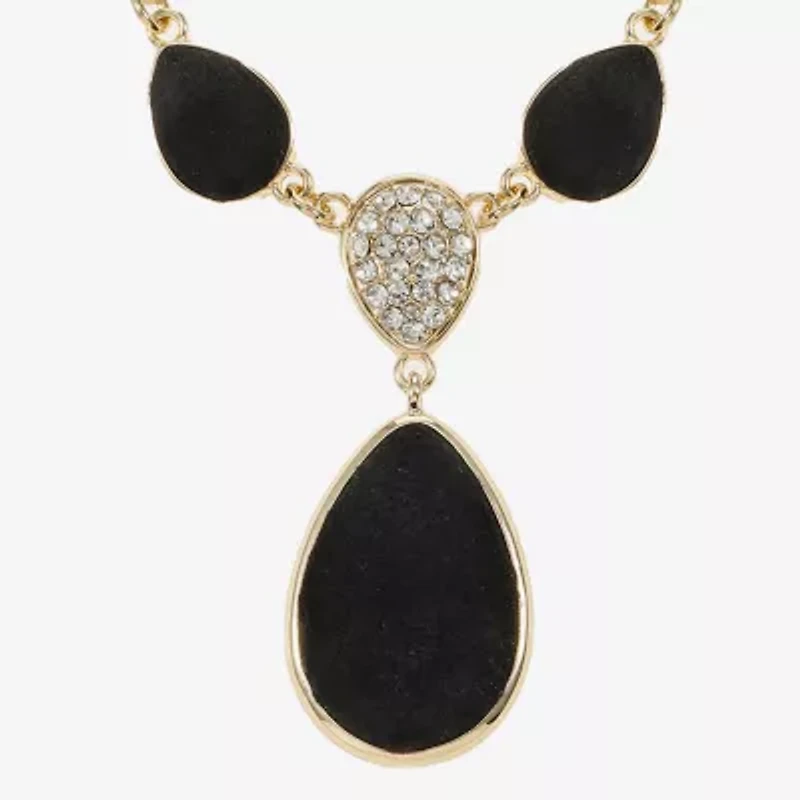 Monet Jewelry Gold Tone Velvet Womens Glass 18 Inch Y Necklace