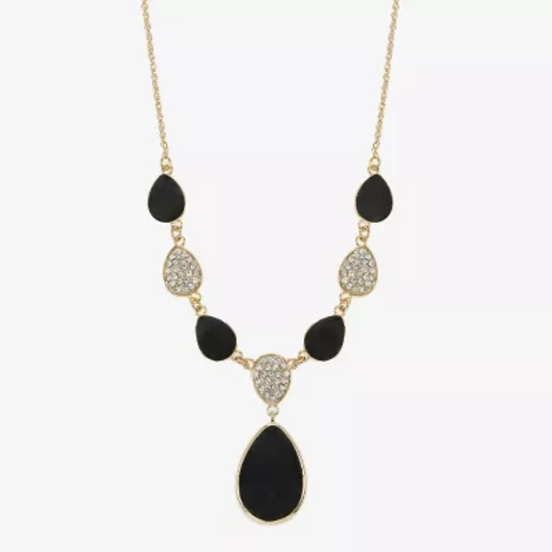 Monet Jewelry Gold Tone Velvet Womens Glass 18 Inch Y Necklace