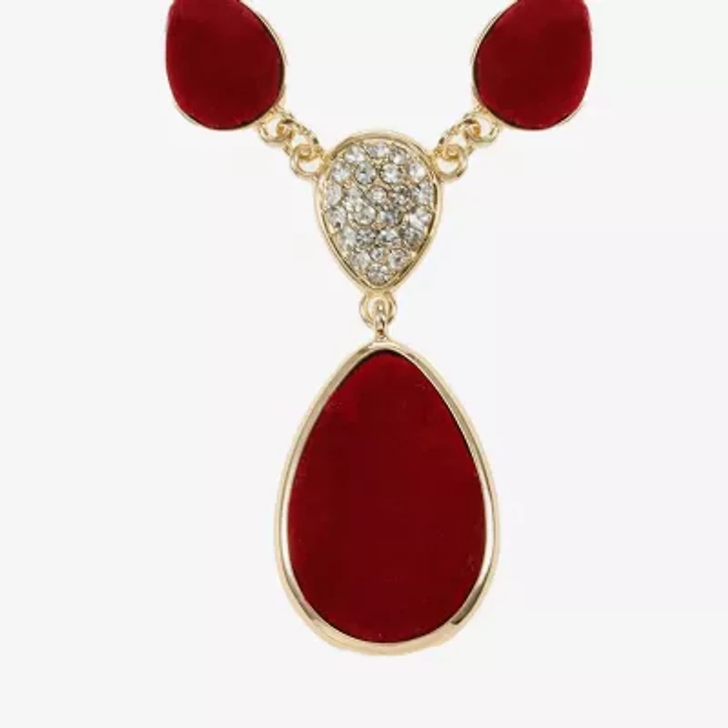 Monet Jewelry Gold Tone Velvet Womens Glass 18 Inch Y Necklace