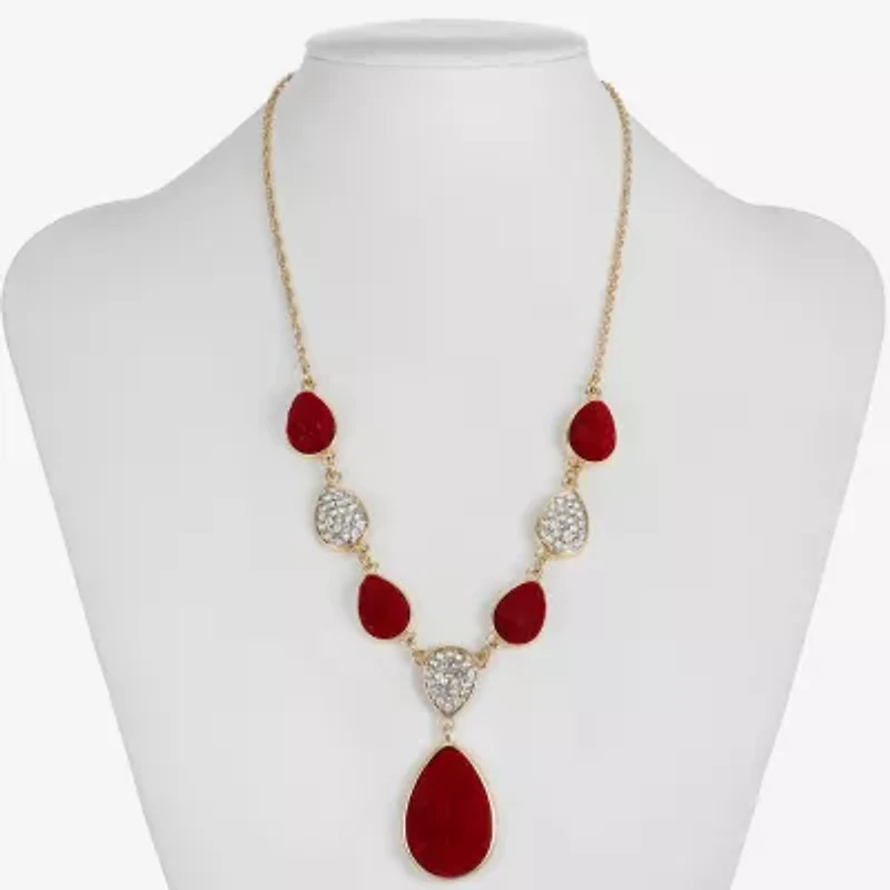 Monet Jewelry Gold Tone Velvet Womens Glass 18 Inch Y Necklace