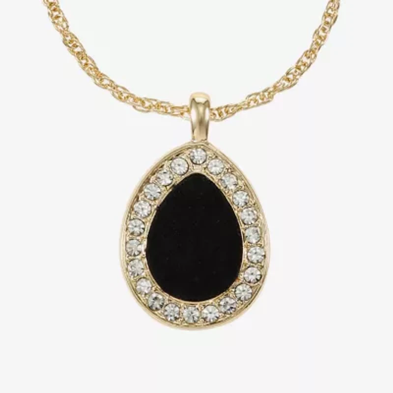 Monet Jewelry Gold Tone Velvet Halo Womens Glass 17 Inch Pendant Necklace