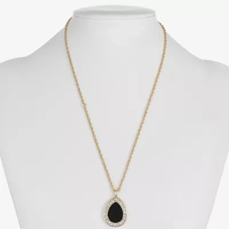 Monet Jewelry Gold Tone Velvet Halo Womens Glass 17 Inch Pendant Necklace