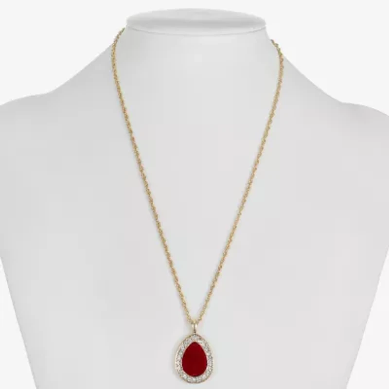 Monet Jewelry Gold Tone Velvet Halo Womens Glass 17 Inch Pendant Necklace