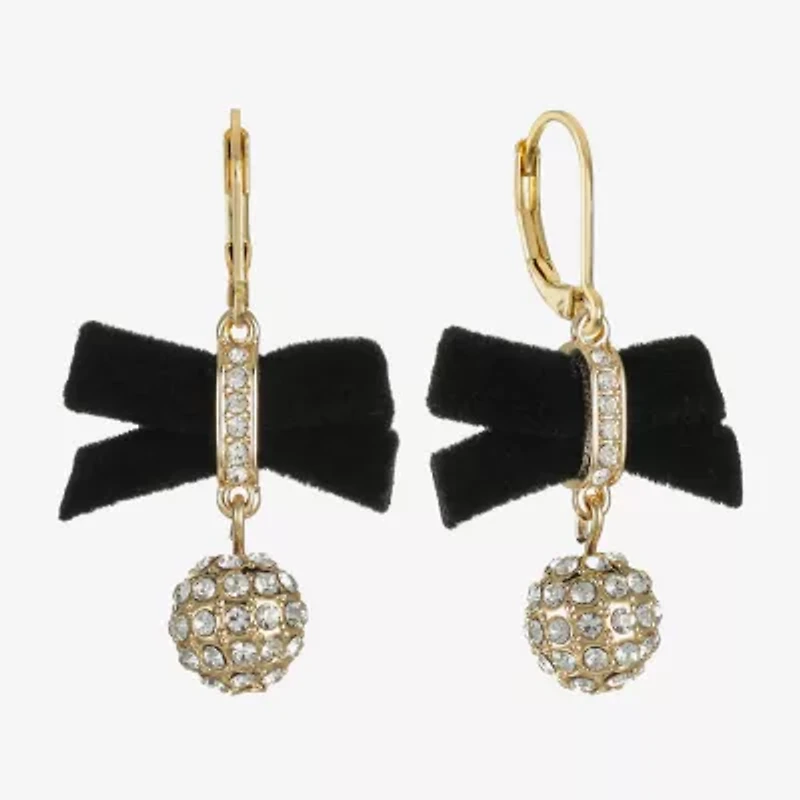 Monet Jewelry Gold Tone Velvet Womens Glass Bow Drop Earrings