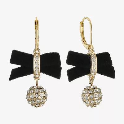 Monet Jewelry Gold Tone Velvet Womens Glass Bow Drop Earrings