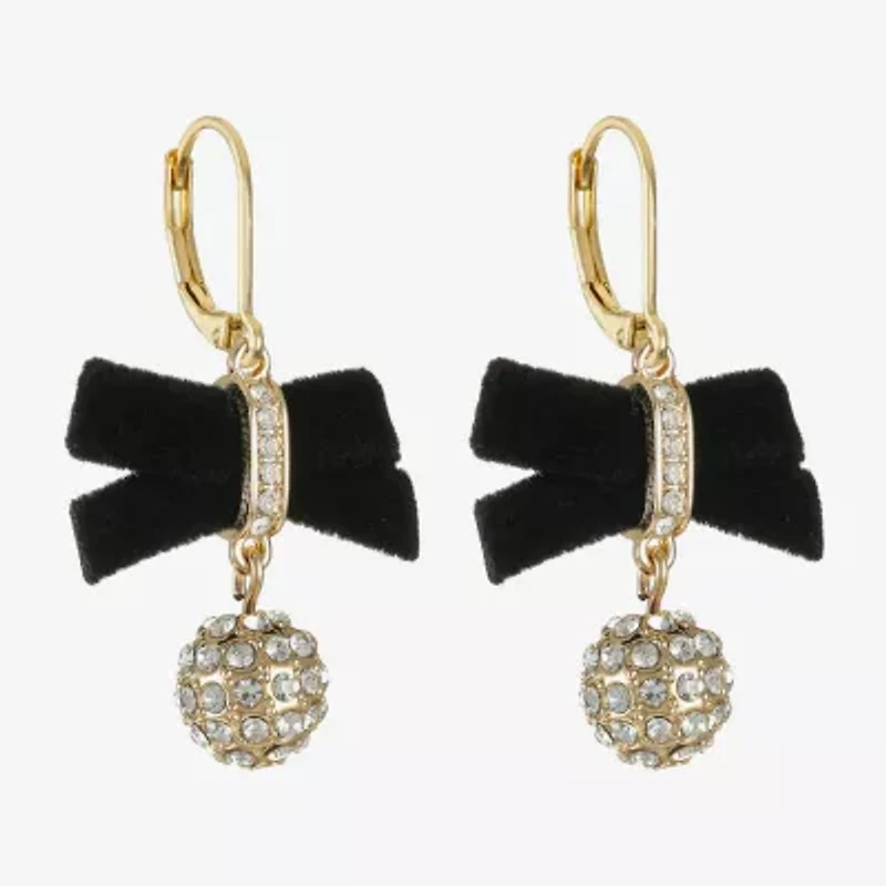 Monet Jewelry Gold Tone Velvet Womens Glass Bow Drop Earrings