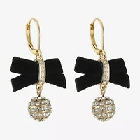 Monet Jewelry Gold Tone Velvet Womens Glass Bow Drop Earrings