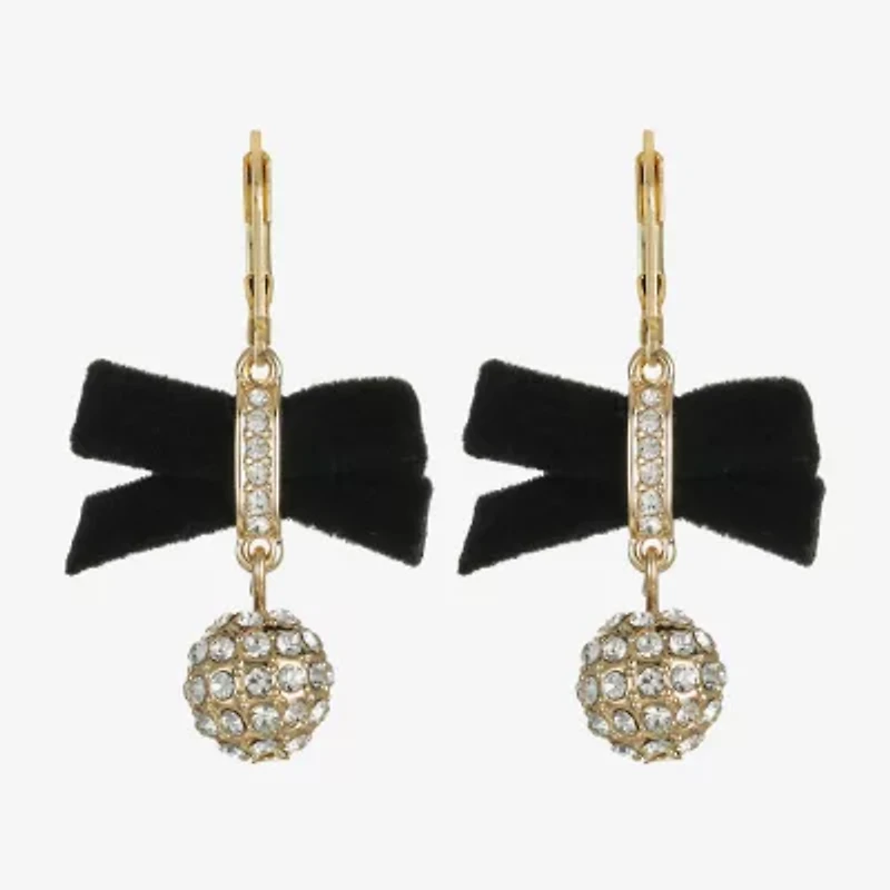 Monet Jewelry Gold Tone Velvet Womens Glass Bow Drop Earrings