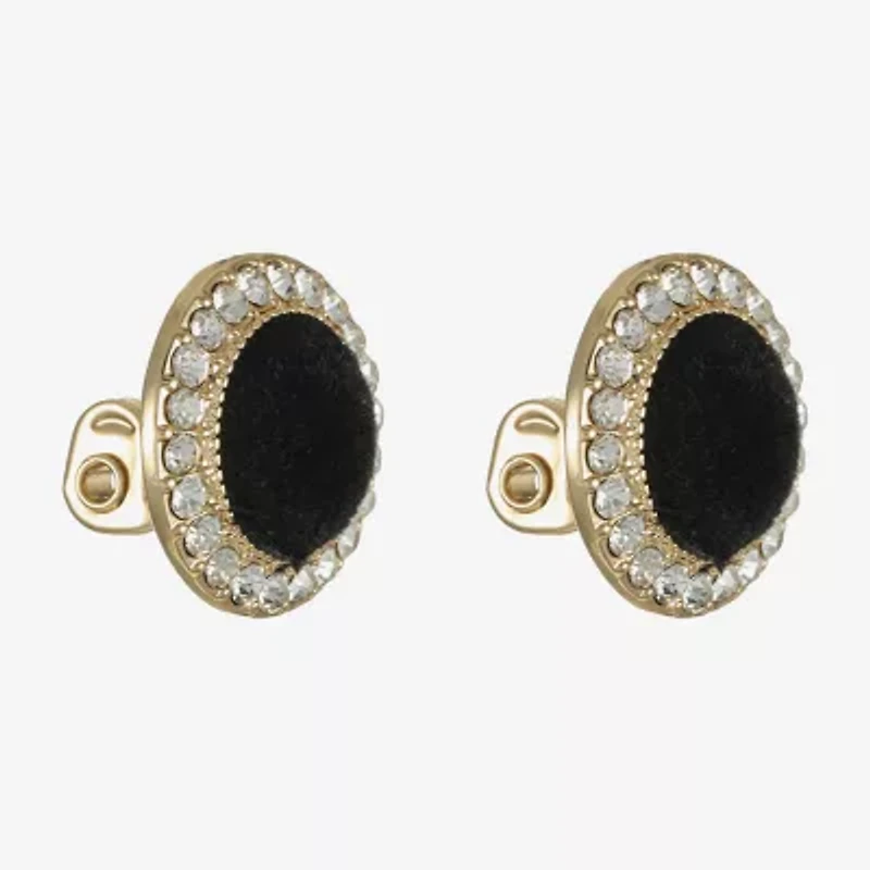 Monet Jewelry Gold Tone Black Velvet Halo Womens Glass Round Clip On Earrings