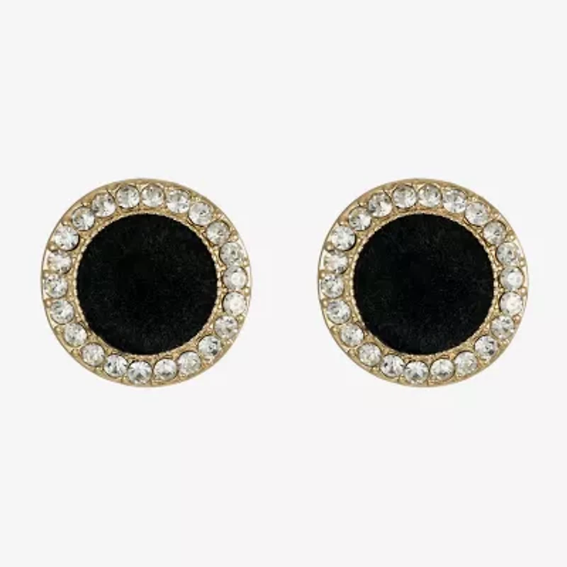 Monet Jewelry Gold Tone Black Velvet Halo Womens Glass Round Clip On Earrings