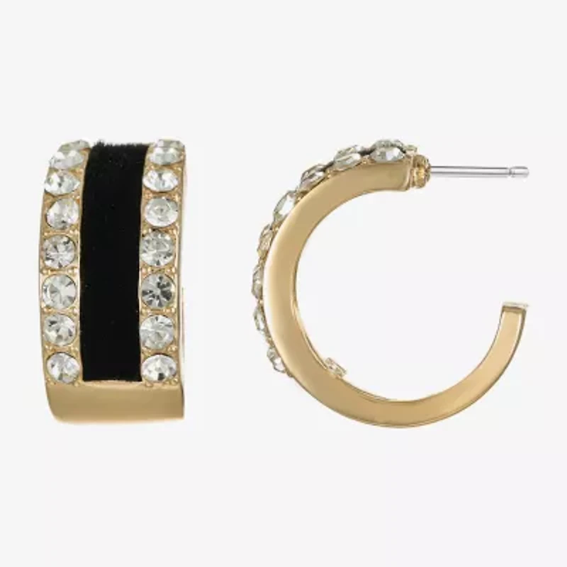 Monet Jewelry Gold Tone Black Velvet Halo Womens Glass 18mm Hypoallergenic Hoop Earrings