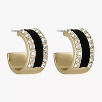 Monet Jewelry Gold Tone Black Velvet Halo Womens Glass 18mm Hypoallergenic Hoop Earrings