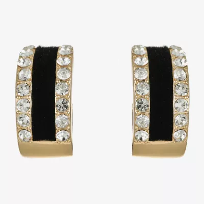 Monet Jewelry Gold Tone Black Velvet Halo Womens Glass 18mm Hypoallergenic Hoop Earrings