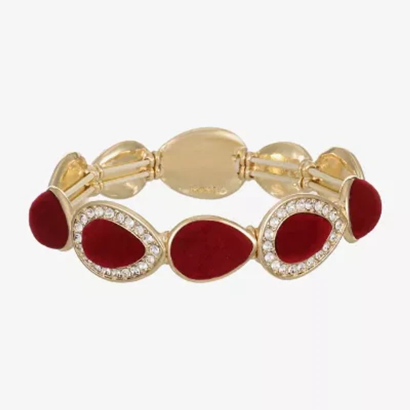 Monet Jewelry Gold Tone Velvet Halo Womens Glass Stretch Bracelet