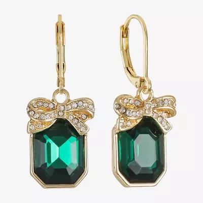 Monet Jewelry Gold Tone Holiday Womens Green Glass Rectangular Drop Earrings