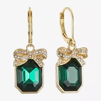 Monet Jewelry Gold Tone Holiday Womens Green Glass Rectangular Drop Earrings