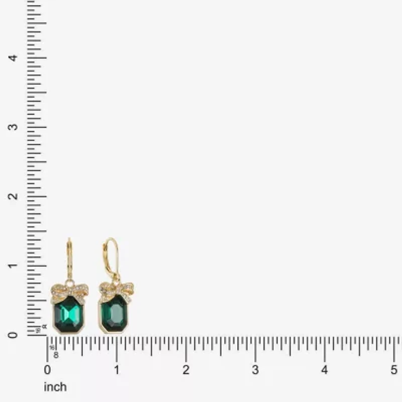 Monet Jewelry Gold Tone Holiday Womens Green Glass Rectangular Drop Earrings