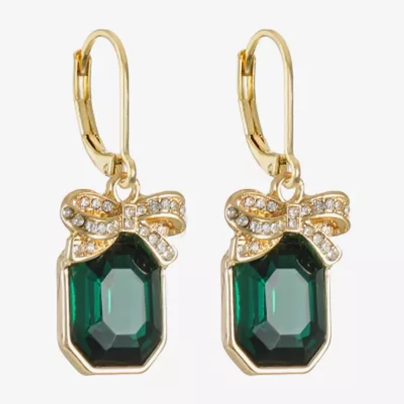 Monet Jewelry Gold Tone Holiday Womens Green Glass Rectangular Drop Earrings