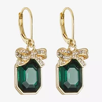 Monet Jewelry Gold Tone Holiday Womens Green Glass Rectangular Drop Earrings