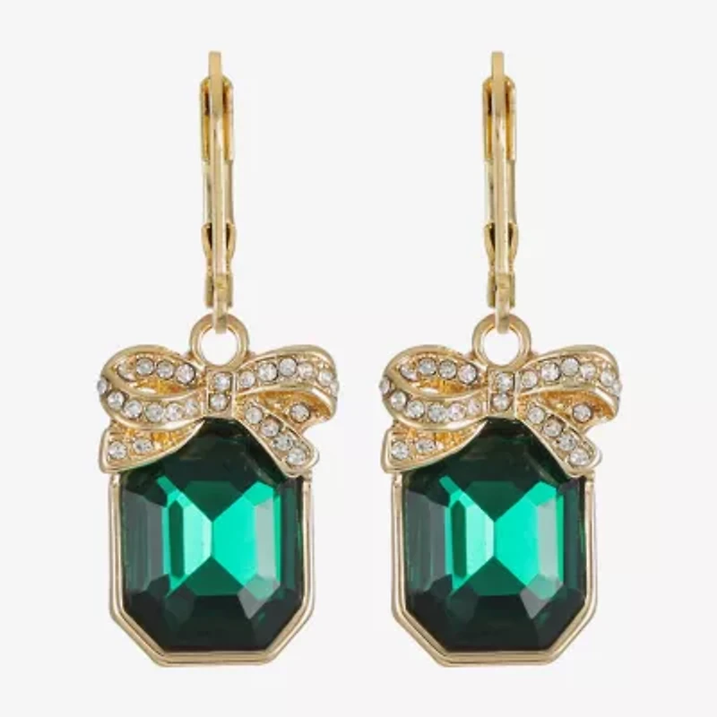Monet Jewelry Gold Tone Holiday Womens Green Glass Rectangular Drop Earrings