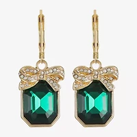 Monet Jewelry Gold Tone Holiday Womens Green Glass Rectangular Drop Earrings