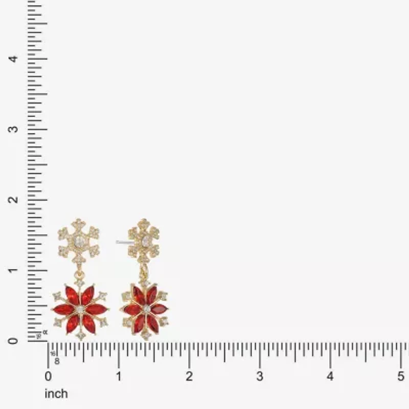 Monet Jewelry Gold Tone Holiday Womens Red Glass Flower Snowflake Hypoallergenic Drop Earrings