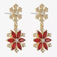 Monet Jewelry Gold Tone Holiday Womens Red Glass Flower Snowflake Hypoallergenic Drop Earrings