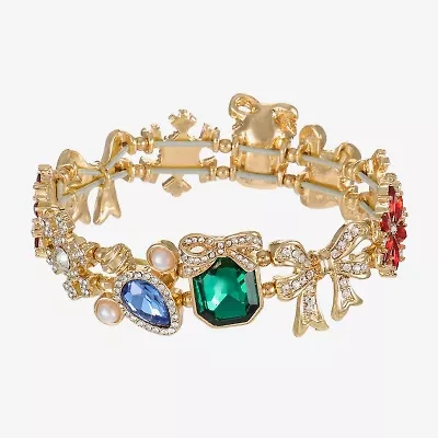 Monet Jewelry Gold Tone Holiday Womens Multi Color Glass Bow Flower Snowflake Stretch Bracelet