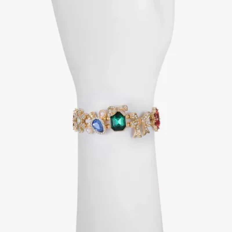 Monet Jewelry Gold Tone Holiday Womens Multi Color Glass Bow Flower Snowflake Stretch Bracelet