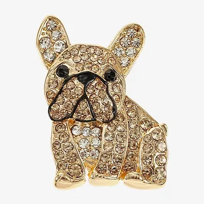 Monet Jewelry Gold Tone Bull Dog Brown Glass Pin