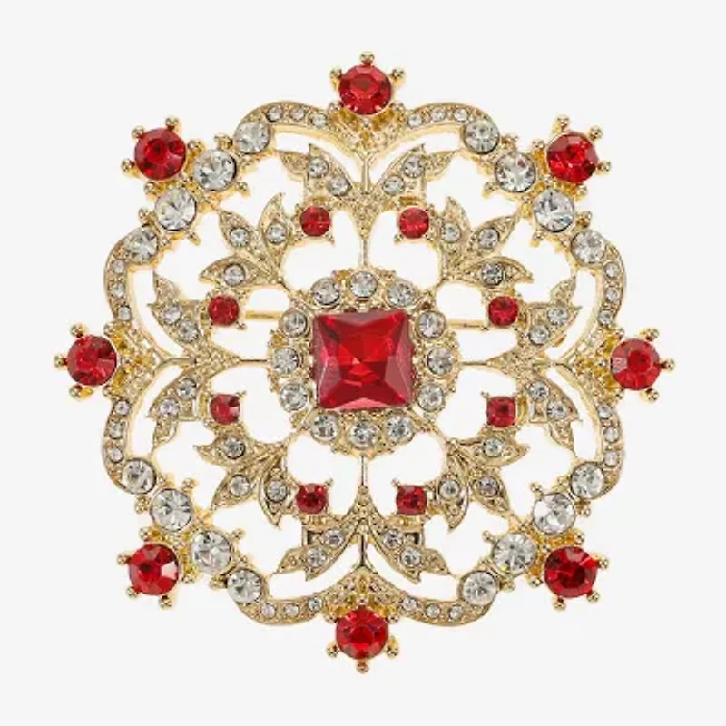 Monet Jewelry Gold Tone Cluster Red Glass Pin