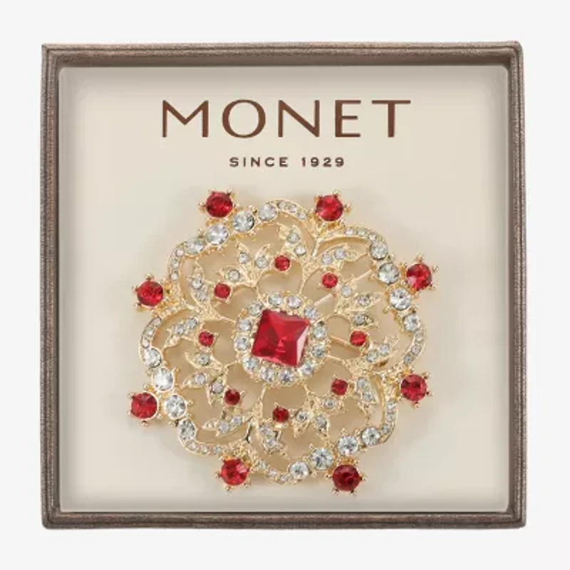 Monet Jewelry Gold Tone Cluster Red Glass Pin