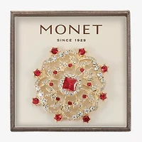 Monet Jewelry Gold Tone Cluster Red Glass Pin