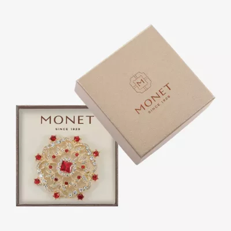 Monet Jewelry Gold Tone Cluster Red Glass Pin