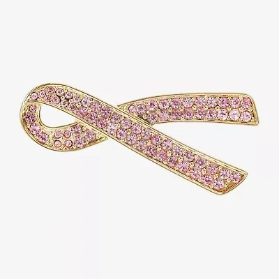 Monet Jewelry Gold Tone Breast Cancer Ribbon Pink Glass Pin