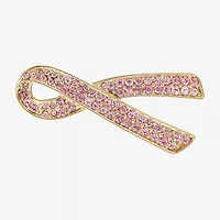 Monet Jewelry Gold Tone Breast Cancer Ribbon Pink Glass Pin