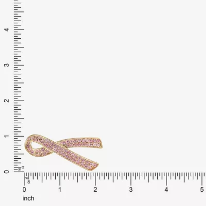 Monet Jewelry Gold Tone Breast Cancer Ribbon Pink Glass Pin