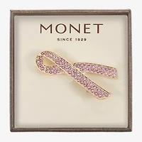 Monet Jewelry Gold Tone Breast Cancer Ribbon Pink Glass Pin