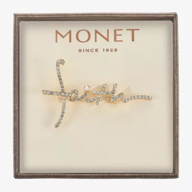 Monet Jewelry Gold Tone Faith Glass Pin