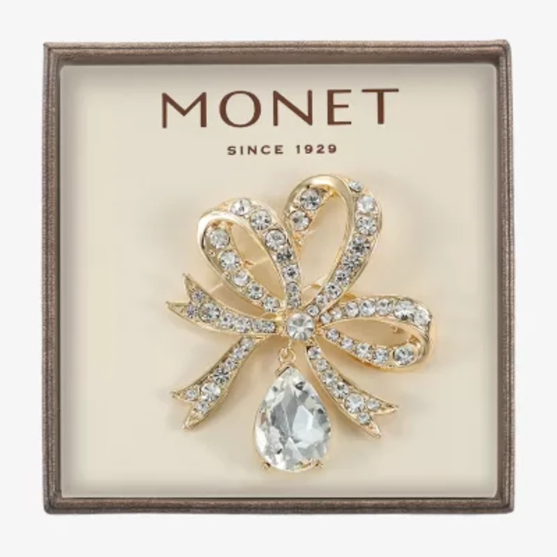 Monet Jewelry Gold Tone Glass Pin