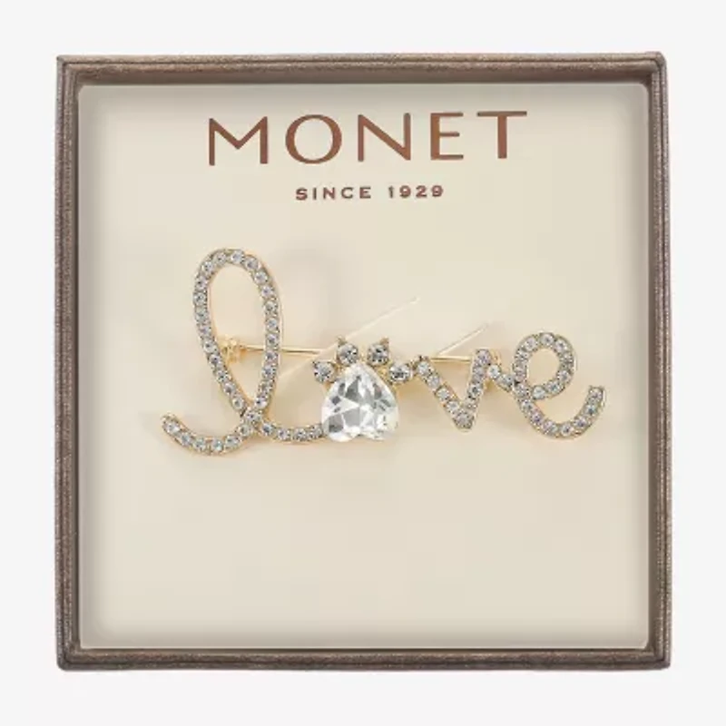 Monet Jewelry Gold Tone Love Paw Glass Pin