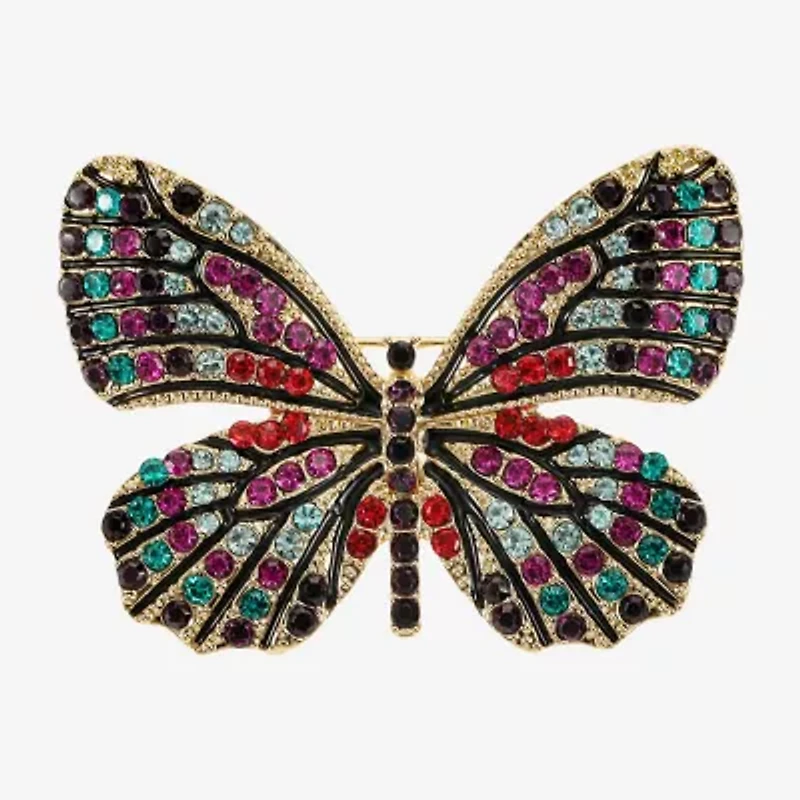 Monet Jewelry Gold Tone Monarch Multi Color Glass Pin