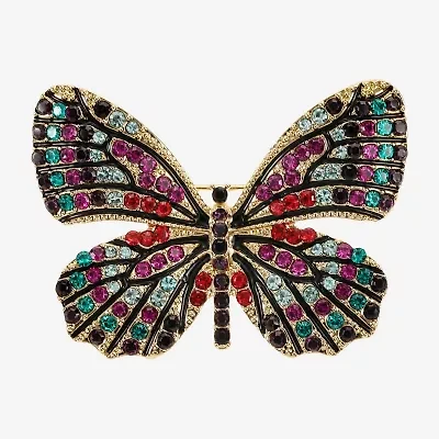 Monet Jewelry Gold Tone Monarch Multi Color Glass Pin