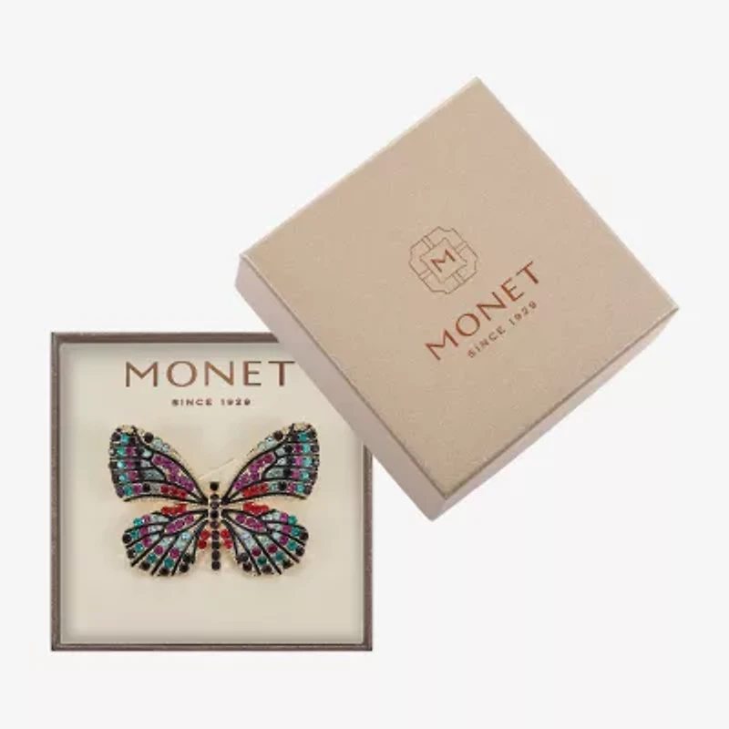 Monet Jewelry Gold Tone Monarch Multi Color Glass Pin