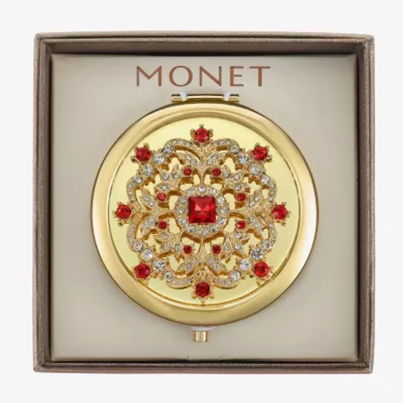 Monet Jewelry Gold Tone Cluster Gold Tone Flower Compact Mirror