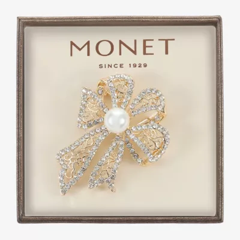 Monet Jewelry Gold Tone White Glass Pin