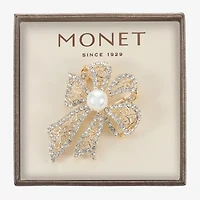 Monet Jewelry Gold Tone White Glass Pin
