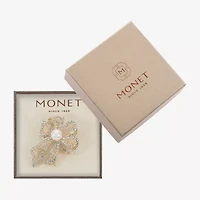 Monet Jewelry Gold Tone White Glass Pin