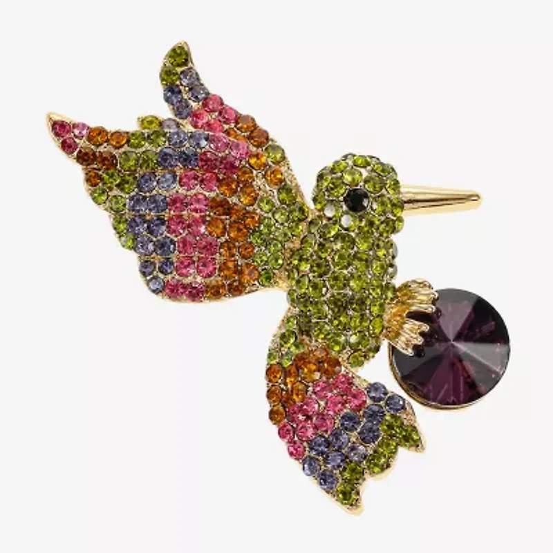 Monet Jewelry Gold Tone Hummingbird Multi Color Glass Pin